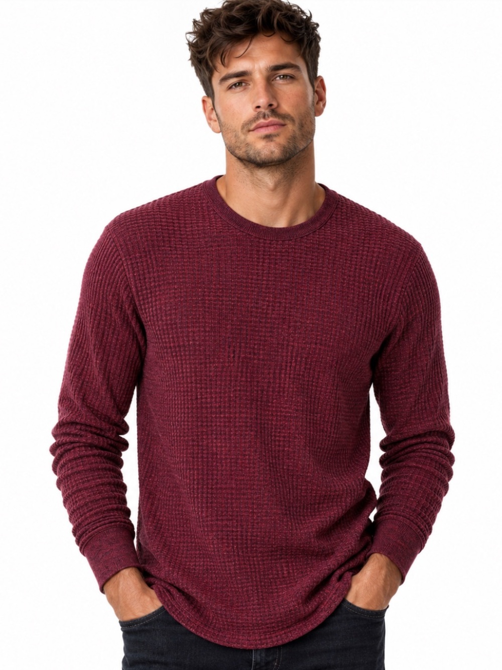 CSG Champs Sports Gear Men’s Waffle Thermal Shirt Burgundy Size M